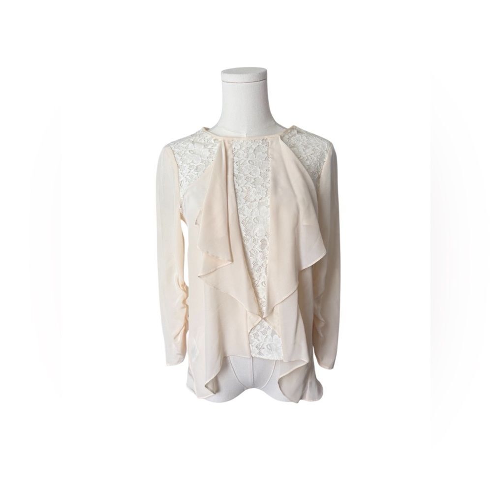 BCBGMaxAzria 100% Silk victorian RUFFLED BLOUSE Cream Lace Blouse S